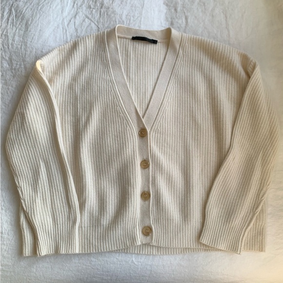 Jenni Kayne Cropped Cashmere Cocoon V Neck Knit Cardigan Sweater Ivory - Picture 3 of 9